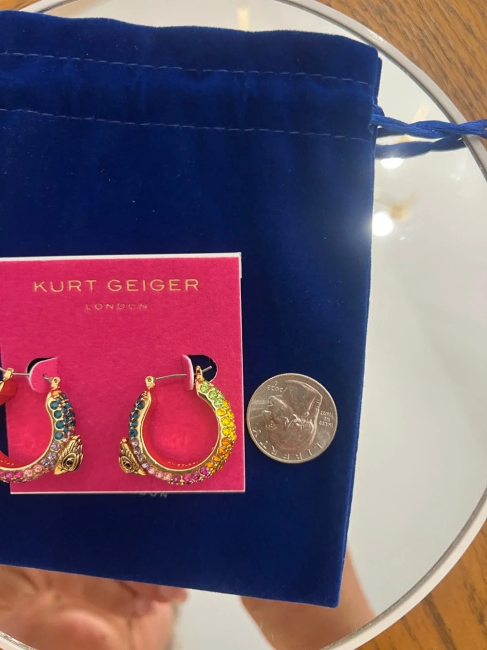 Kurt Geiger Rainbow Crystal Logo Hoop Earrings - Picture 6 of 6